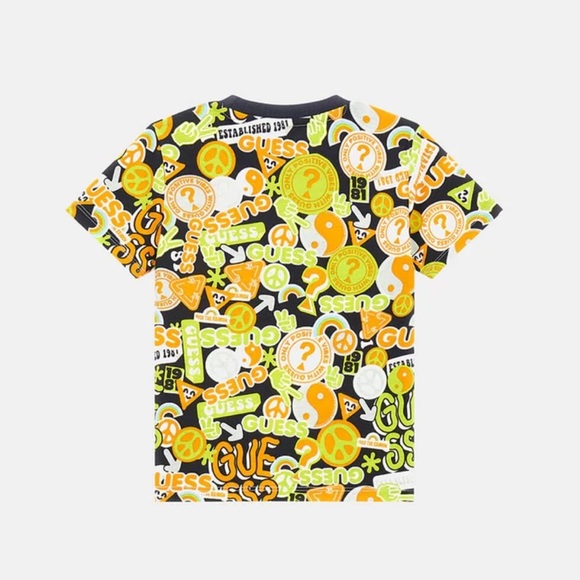 NWT Guess Yellow Multi Short Sleeve T-Shirt Geometric Logo Azure - Picture 2 of 10